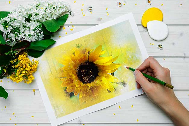 yellow flowers next to yellow flower watercolor painting for composition