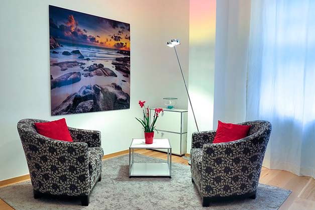 large metal print displayed in small living room
