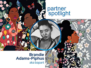 Partner spotlight cover featuring a digital artist alongside her botanical minimal portrait illustrations