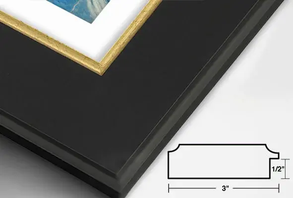 Framed fine art prints with black and gold Concerto wood frame profile